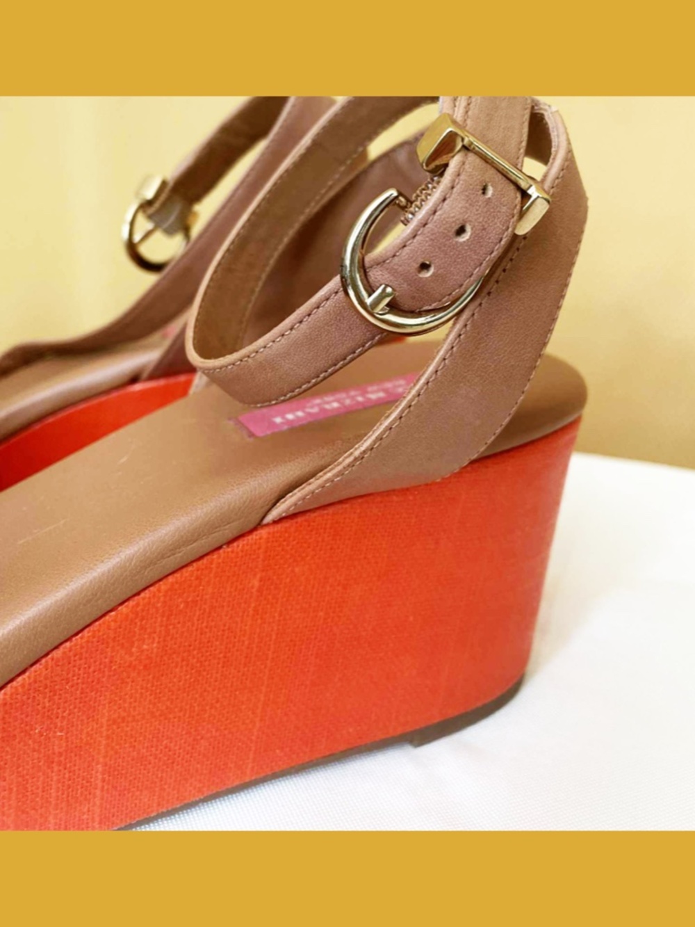Isaac Mizrahi Colorblock Wedge Sandals 9 Brown Orange Ankle Strap Platform - Picture 3 of 6